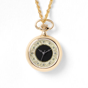 Black & Gold Circle Mandala Diamond Accents Watch