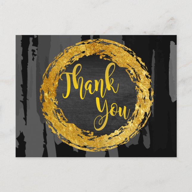 Black Gold circle Thank You Glitter Abstract Postcard (Front)