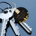 Black gold city skyline real estate agent logo keychain<br><div class="desc">A black background,  with a faux gold city skyline as decor. Personalize and add your business logo and a text on front. Golden letters</div>