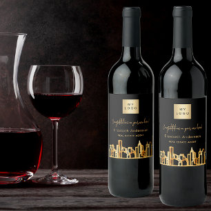 Black gold city skyline real estate agent logo wine label