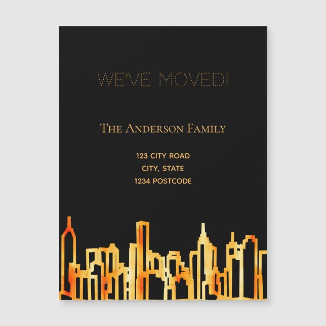 Black gold city skyline we moved annoucement (Front)