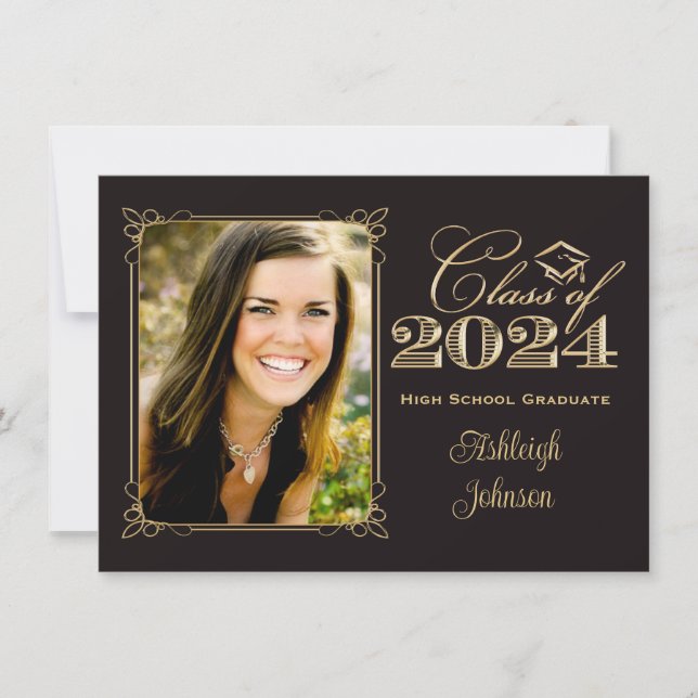 Black, Gold Class of 2014 Photo Graduation Invite (Front)