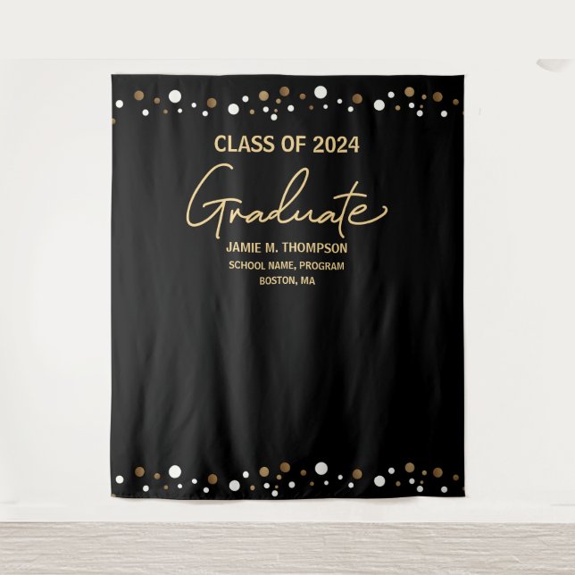 Black Gold Class of 2024 backdrop graduation Tapestry (Front)