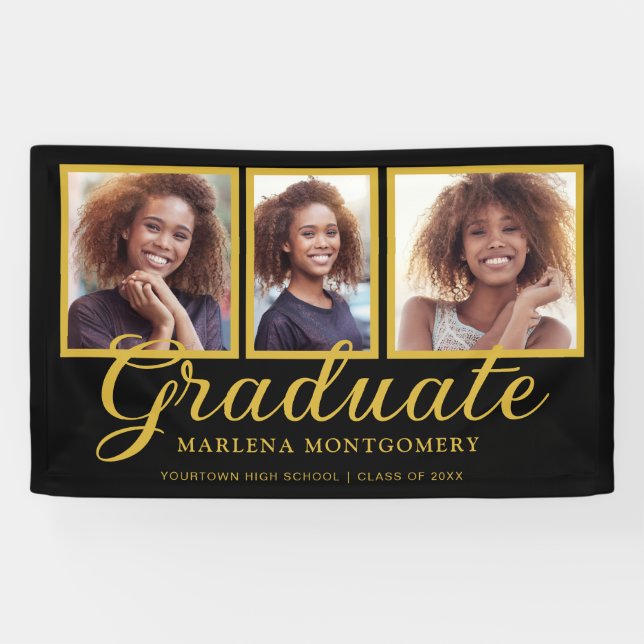 Black Gold Class of 2024 Photo Graduation Banner (Horizontal)
