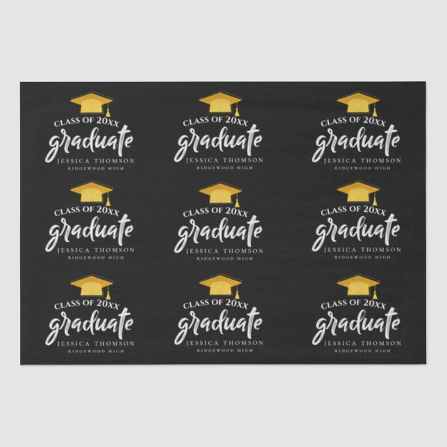 Black Gold Class of 2025 Congratulation Grad Party Tissue Paper (Front)