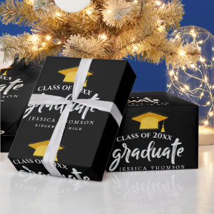 Black Gold Class of 2025 Congratulation Grad Party Wrapping Paper
