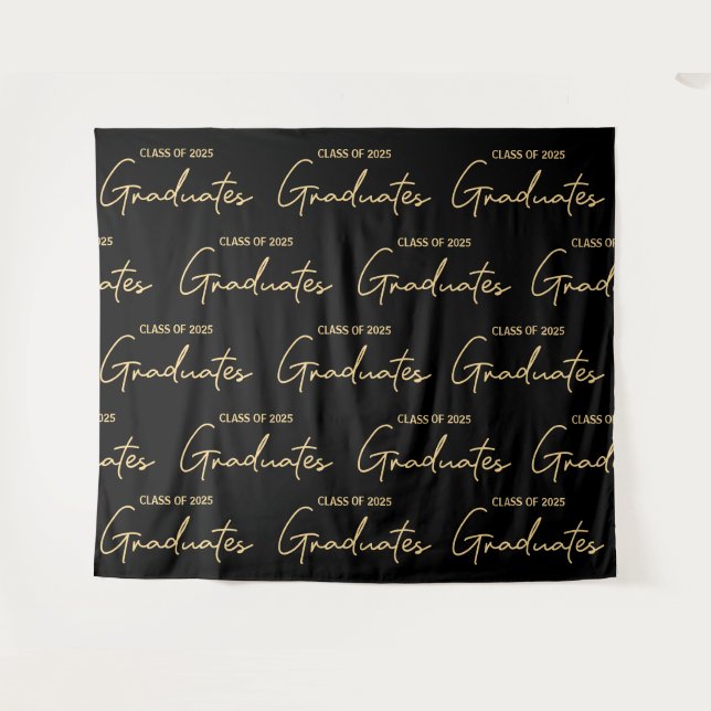 Black Gold Class of 2025 Graduates Graduation Tapestry (Front (Horizontal))
