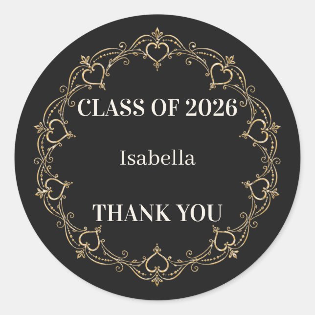 Black Gold Class of 2026 Graduation Favour Sticker (Front)