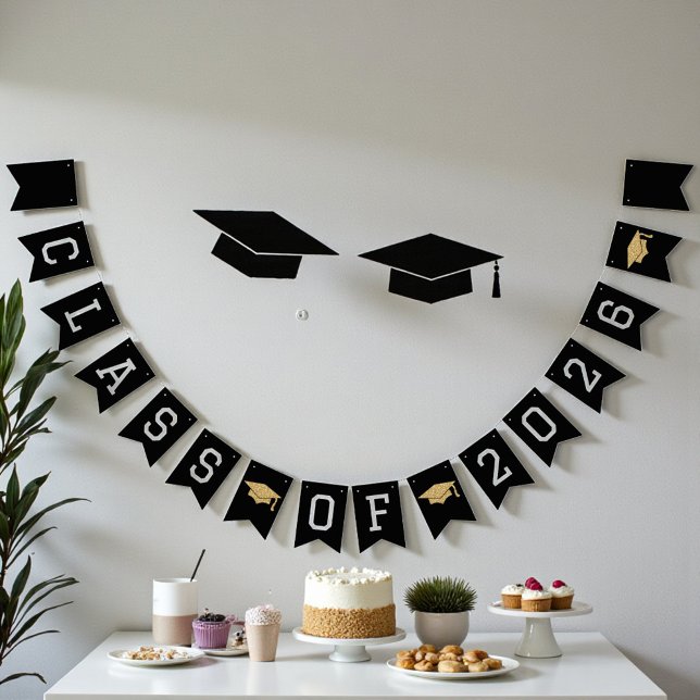 Black & Gold Class Of 2026 Graduation Party Bunting Flags (Creator Uploaded)