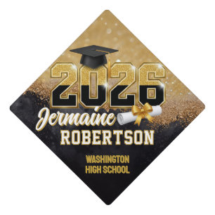 Black & Gold Class of 2026 Luxury Graduation Cap Topper