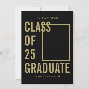 Black & Gold Class Of 25 Photos Graduation Party Invitation
