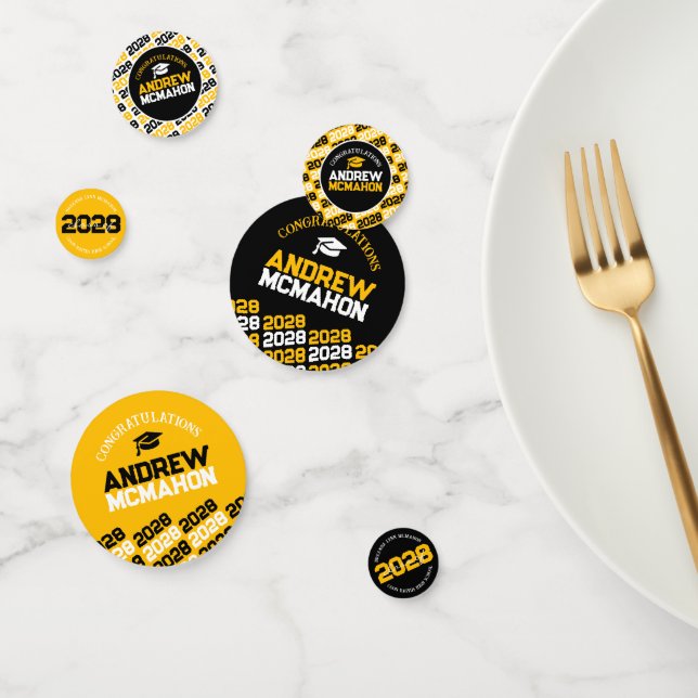 Black & Gold Class of ANY YEAR Personalized Party Confetti (Group)