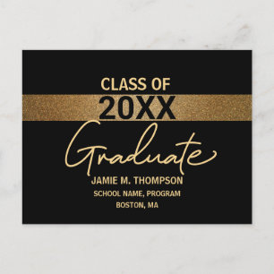 Black Gold Class of Graduation announcement Postcard