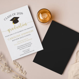 Black & Gold Class Of Graduation Party Invitation