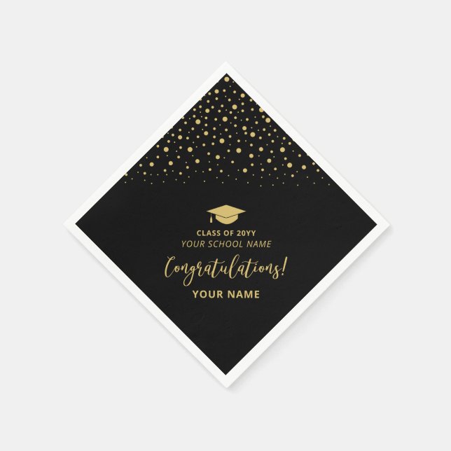 Black Gold Class of School Graduation Party Napkin (Corner)