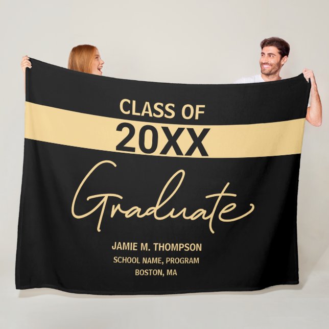 Black Gold Class Personalized School Graduation Fleece Blanket (In Situ)