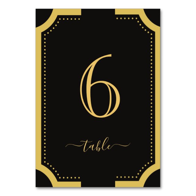 Black & gold Classic Elegant Copper Wedding 6 Table Number (Front)