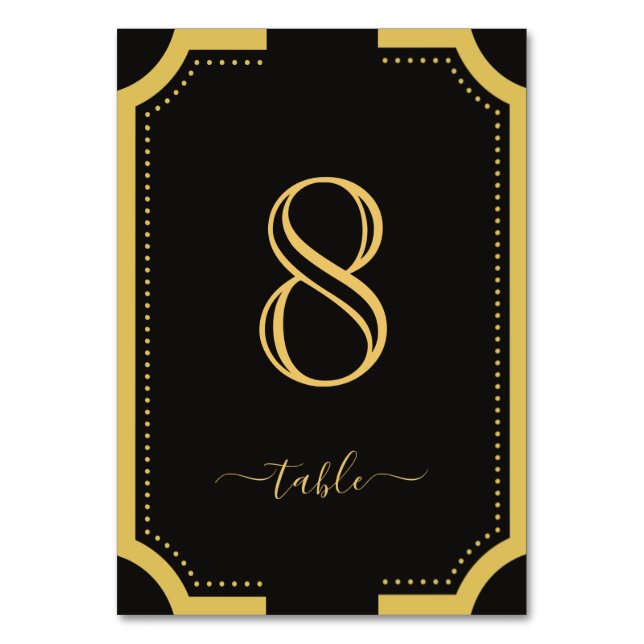 Black & gold Classic Elegant Copper Wedding 8 Table Number (Front)