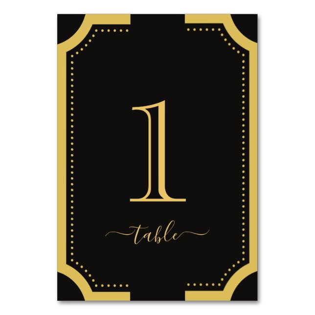 Black & gold Classic Elegant Copper Wedding Table Number (Front)
