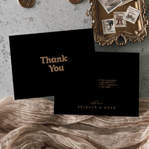 Black Gold Classic Minimal Flat Wedding Thank You Card