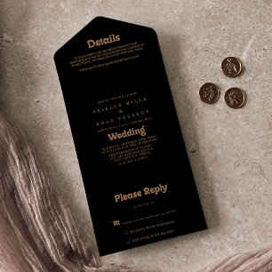 Black Gold Classic Minimal Wedding     All In One Invitation