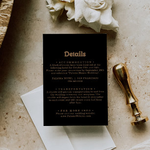 Black Gold Classic Minimal Wedding Details Enclosure Card