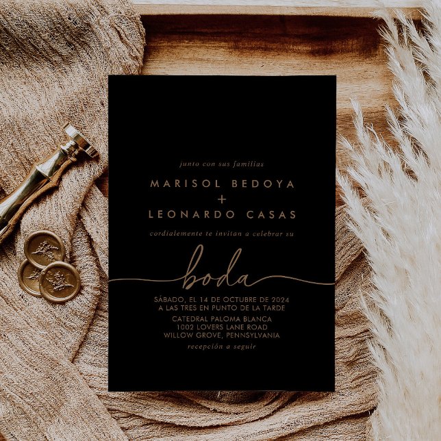 Black Gold Classic Spanish Wedding Invitation (Creator Uploaded)