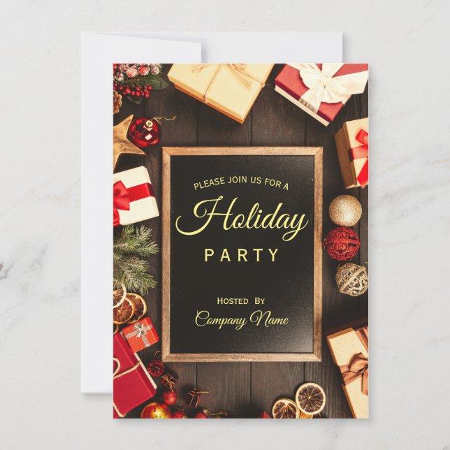 Black Gold Classy Corporate Holiday Party Invita I Invitation (Front)