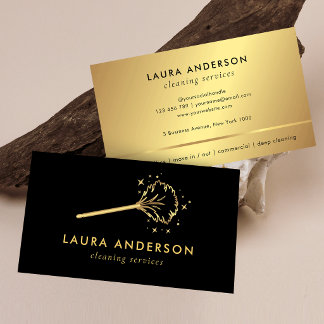 Black & Gold Cleaning Services Housemaid Logo Chic Business Card