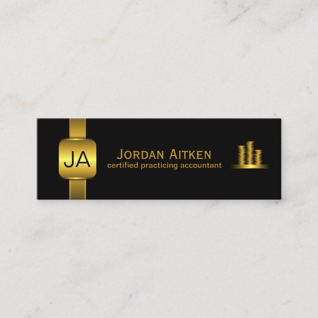 Black Gold Coins Small Vertical CPA Accountant Mini Business Card (Front)