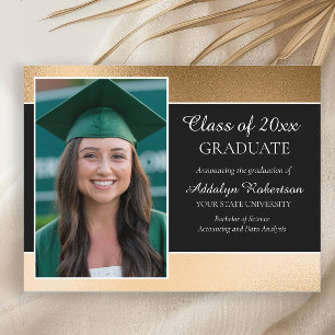 Black Gold College University Photo Graduation Announcement Postcard