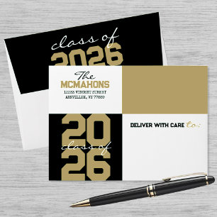 Black & Gold Colour Block Return Address Graduatio Envelope