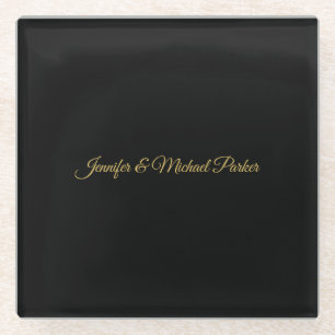 Black & Gold Colour Modern Creative Script Family Glass Coaster