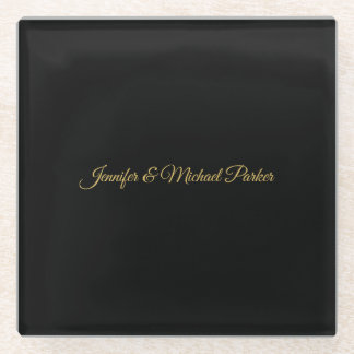 Black & Gold Colour Modern Creative Script Family Glass Coaster