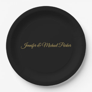 Black & Gold Colour Modern Creative Script Family Paper Plate