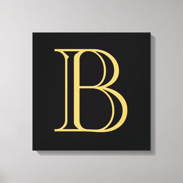 Black Gold Colour Monogram Professional Calligraph Canvas Print (Front)