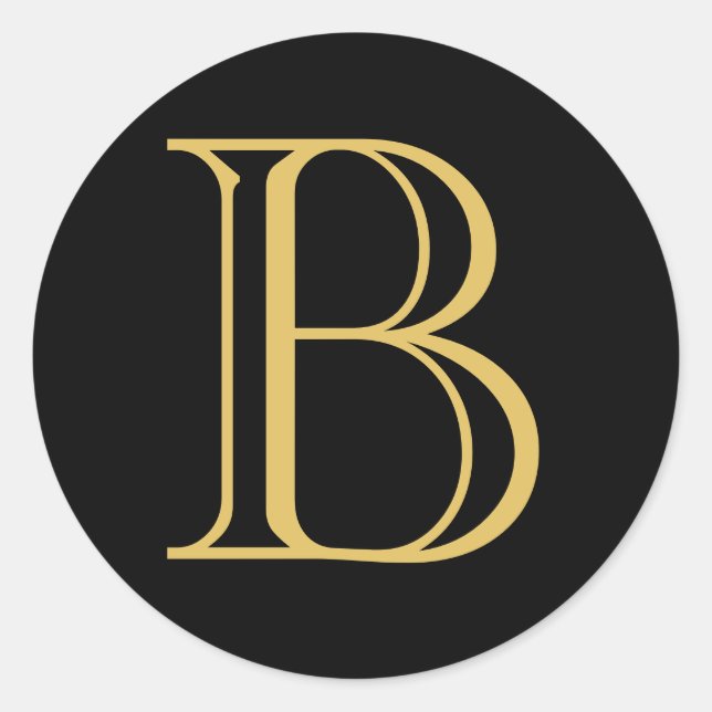 Black Gold Colour Monogram Professional Calligraph Classic Round Sticker (Front)