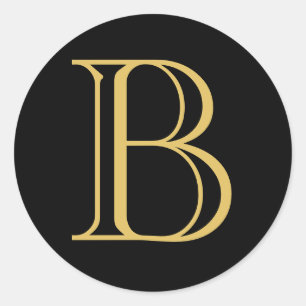 Black Gold Colour Monogram Professional Calligraph Classic Round Sticker