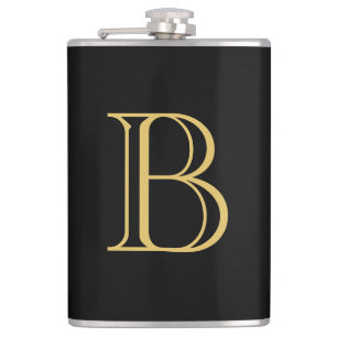 Black Gold Colour Monogram Professional Calligraph Hip Flask