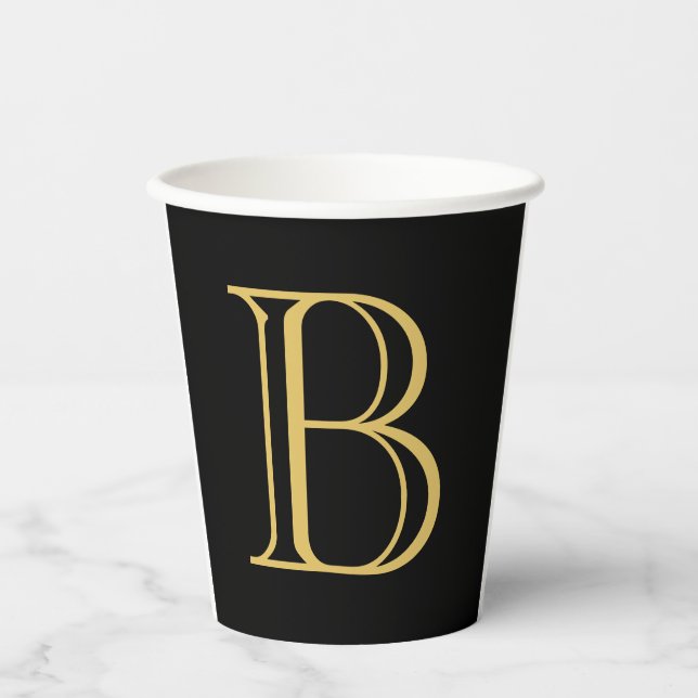 Black Gold Colour Monogram Professional Calligraph Paper Cups (Front)