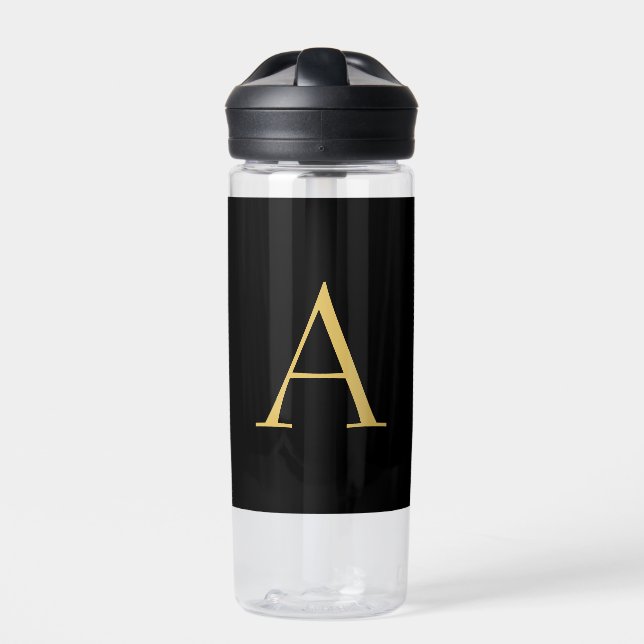 Black Gold Colour Monogram Professional Water Bottle (Front)