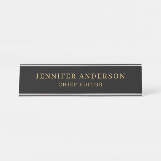 Black & Gold Colour Professional Modern Plain Desk Name Plate (Front)