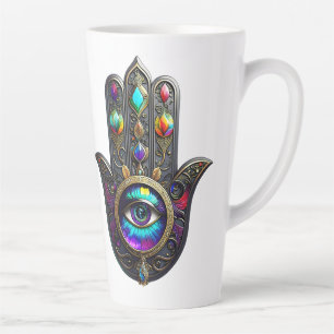Black Gold Colourful Hamsa w/ Sapphire Third Eye  Latte Mug