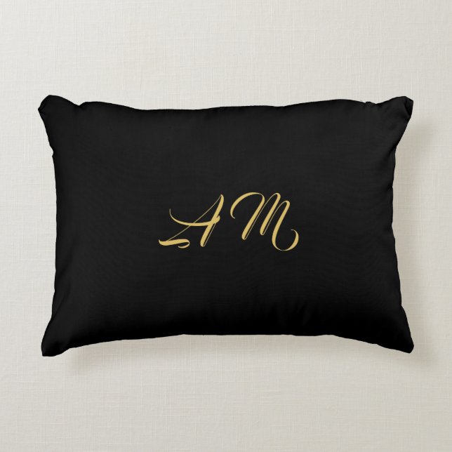 Black Gold Colours Monogram Initial Calligraphy Accent Pillow (Front)