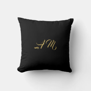 Black Gold Colours Monogram Initial Calligraphy Throw Pillow
