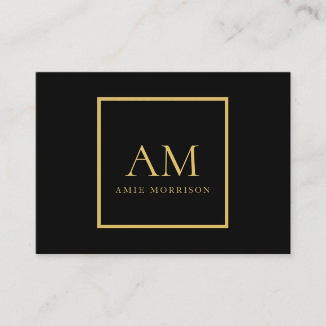 Black Gold Colours Monogram Initial Letter Name Calling Card (Front)