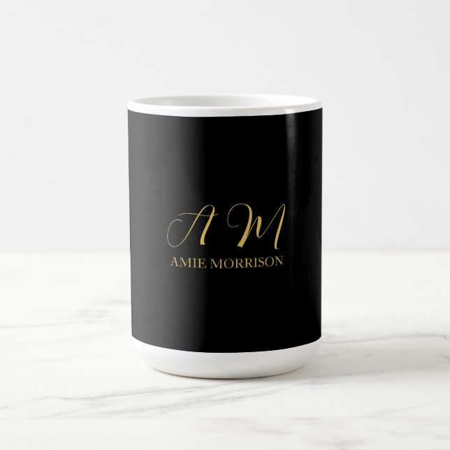 Black Gold Colours Monogram Initial Letter Name Coffee Mug (Center)
