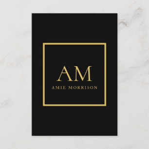 Black Gold Colours Monogram Initial Letter Name Enclosure Card