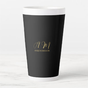 Black Gold Colours Monogram Initial Letter Name Latte Mug