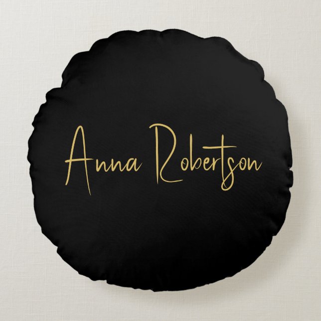 Black Gold Colours Professional Trendy Calligraphy Round Pillow (Front)